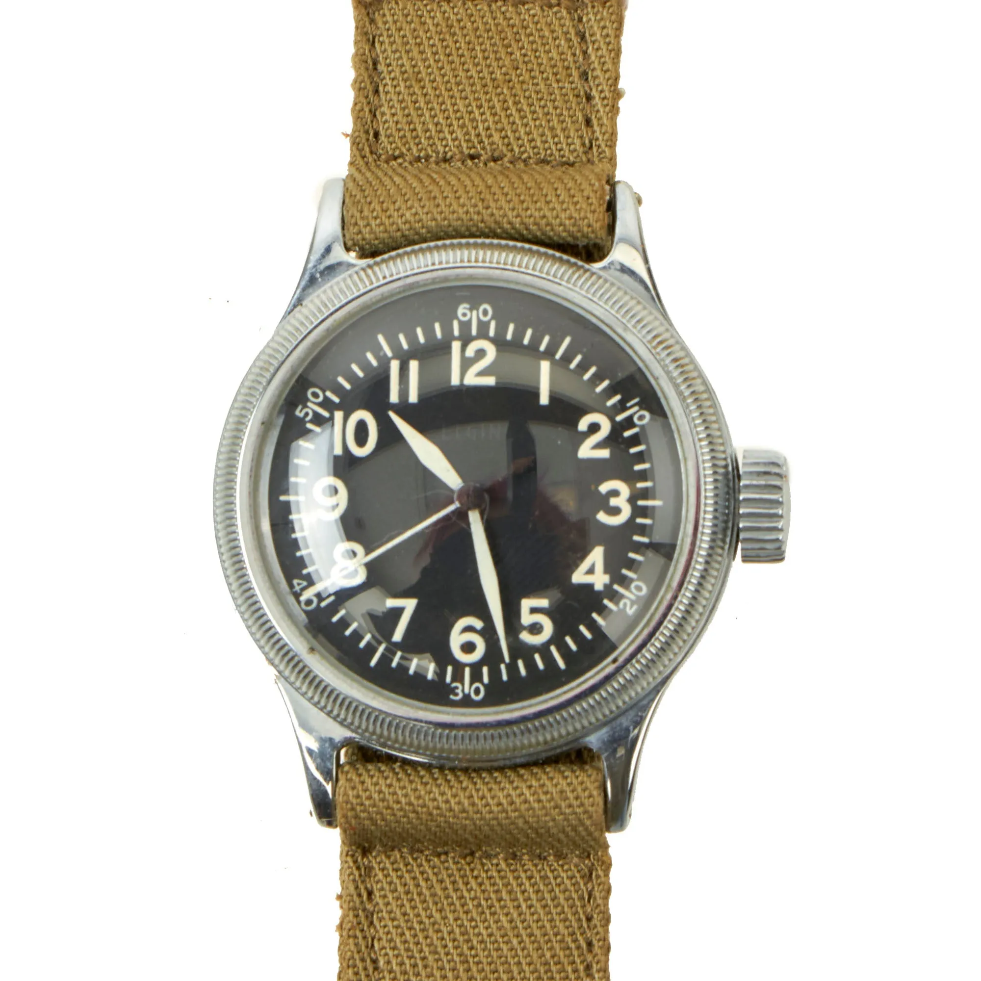 Original U.S. WWII New Old Stock A-11 USAAF Wrist Watch by Elgin With Factory Tag - Serial # T424462 (1944)