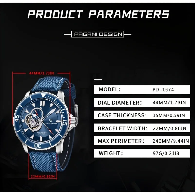 PAGANI DESIGN Men's Watch Fully Automatic Mechanical Watch Stainless Steel Fashion Luminous Men's Watch - NH39A Caliber