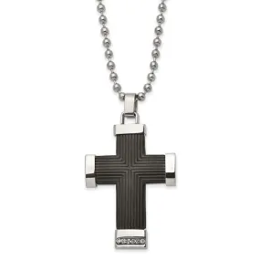 Primal Steel Stainless Steel Polished Black IP-plated Preciosa Crystal Cross Necklace