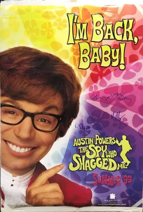 "Austin Powers: The Spy Who Shagged Me" 1999 Movie Poster Signed by Mike Myers Elizabeth Hurley Verne Troyer - $600.00 VALUE*