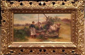 "Peasants at the Well" C.1880s Original Oil on Canvas Painting - $10K APR w/CoA!