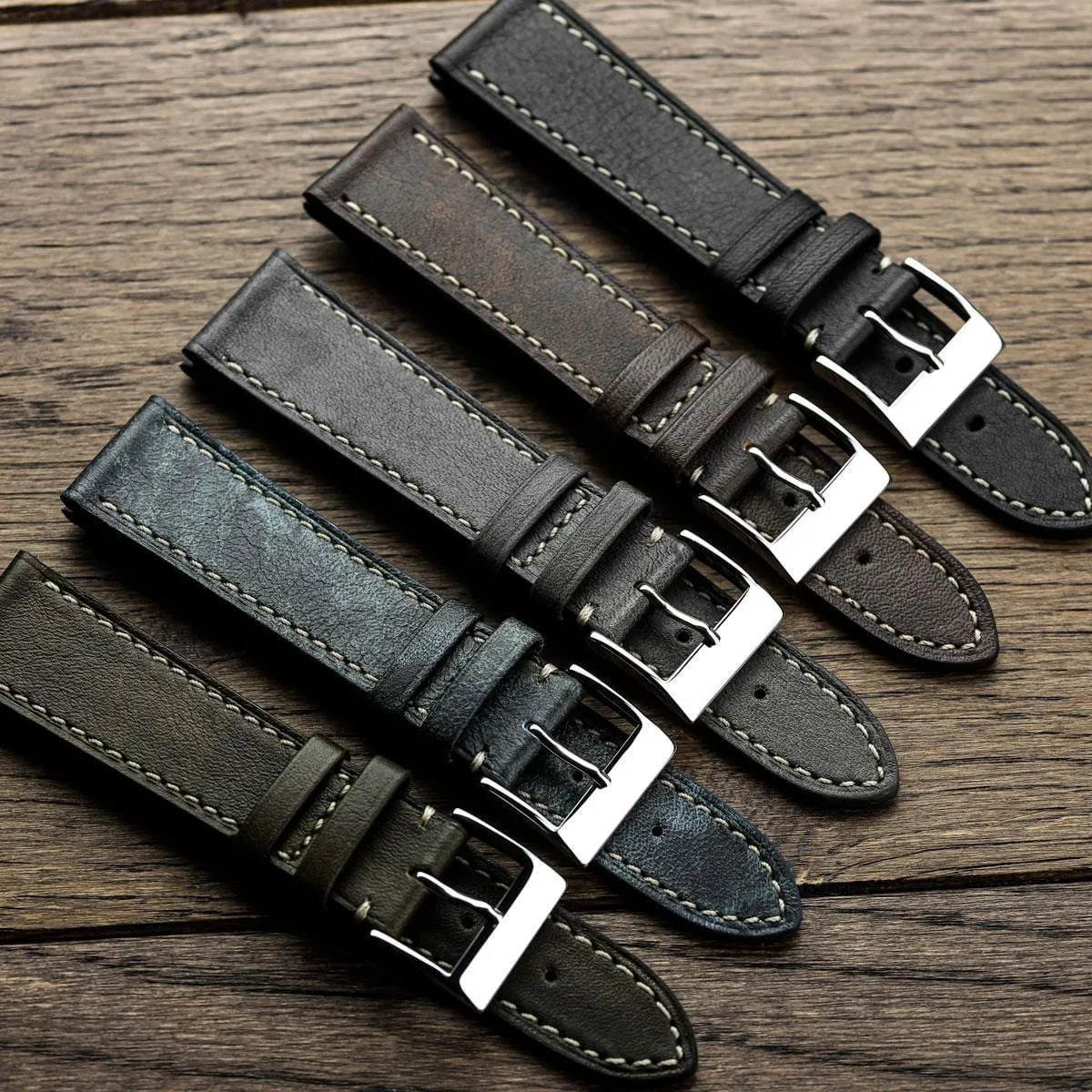 Rochefort Flat Patina Calf Leather Watch Strap - Anthracite