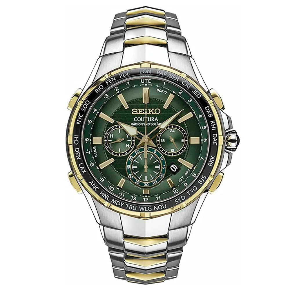 Seiko Mens Green Dial Silver Band Stainless Steel Japanese Quartz Watch - SSG022