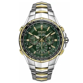 Seiko Mens Green Dial Silver Band Stainless Steel Japanese Quartz Watch - SSG022