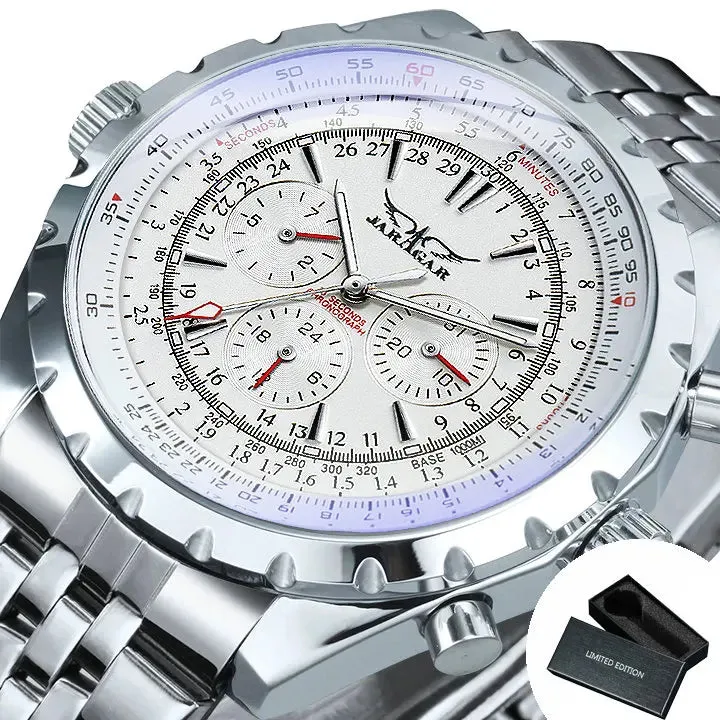 Sports Multifunction Mens Watch Luxury Brand Military Automatic Mechanical Watches Silver Stainless Steel Strap JARAGAR Clock