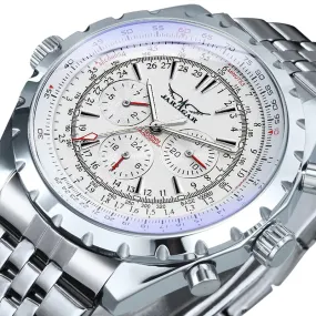 Sports Multifunction Mens Watch Luxury Brand Military Automatic Mechanical Watches Silver Stainless Steel Strap JARAGAR Clock