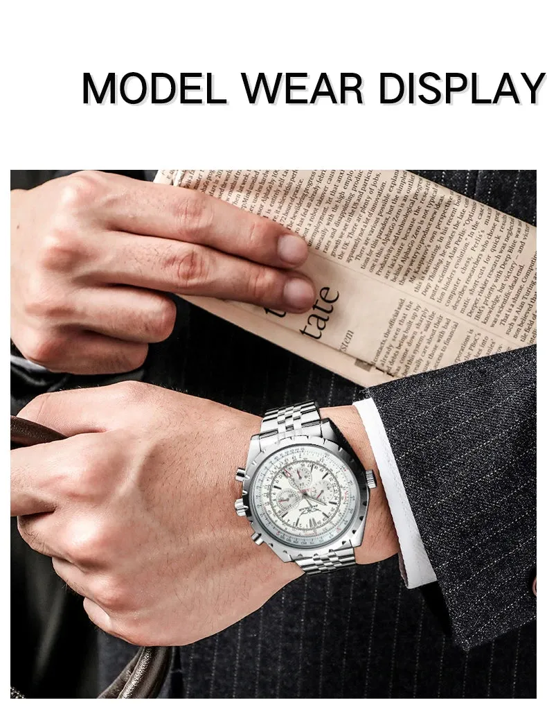 Sports Multifunction Mens Watch Luxury Brand Military Automatic Mechanical Watches Silver Stainless Steel Strap JARAGAR Clock