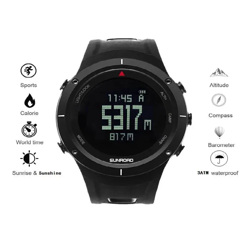 SUNROAD FR853B Series Outdoor Mountain Climbing Off-Road Fishing Calorie Watch COMPASS World TIME SUNRISE BAROMETER ALTITUDE