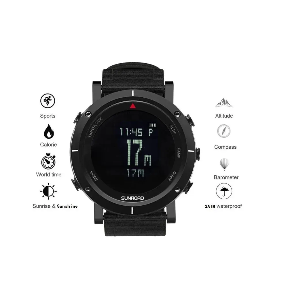 SUNROAD FR853B Series Outdoor Mountain Climbing Off-Road Fishing Calorie Watch COMPASS World TIME SUNRISE BAROMETER ALTITUDE