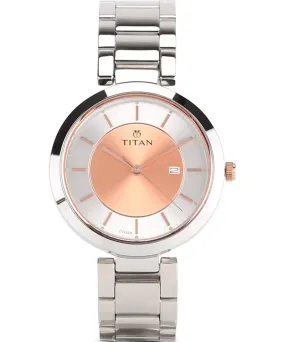 Titan Women's Watch Work wear Collection Analog, Rose Gold Dial Silver Stainless Strap, 2480KM01
