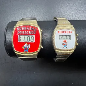 Two Vintage Nebraska Cornhusker Digital Watches Working w/ New Batteries