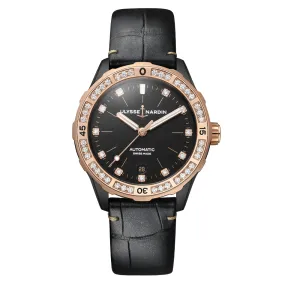 Ulysse Nardin - Lady Diver Black & Gold - Alligator Leather Strap - 39mm