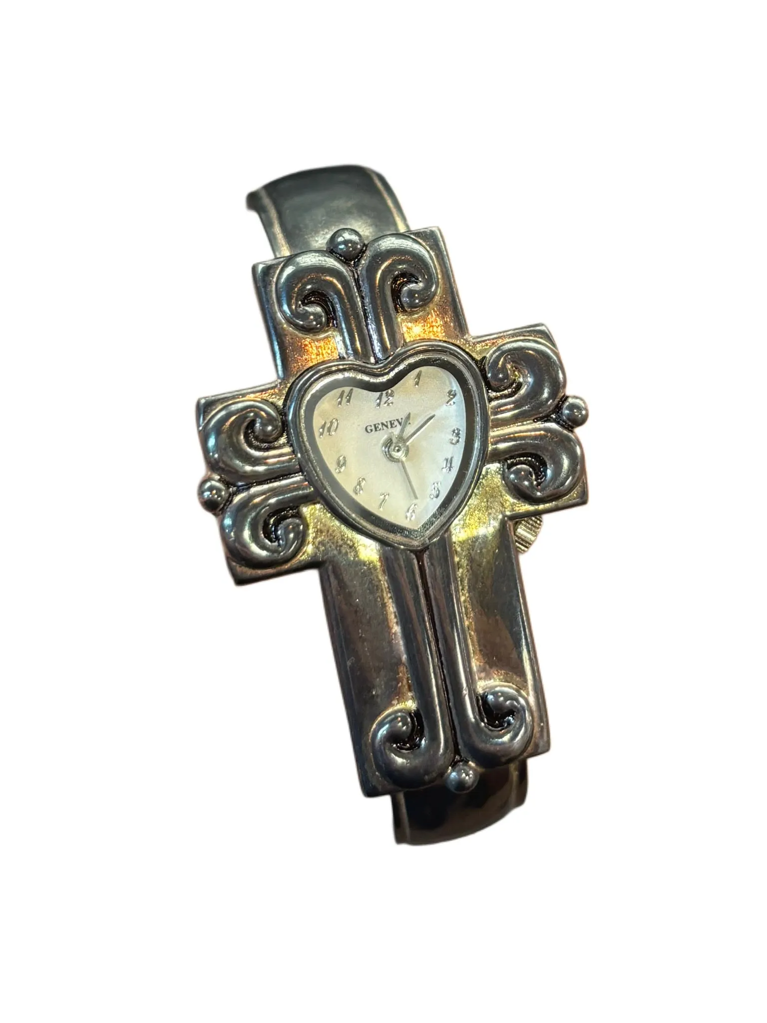 Vintage Oxidized Gunmetal Geneva Cross Cuff Style Wristwatch