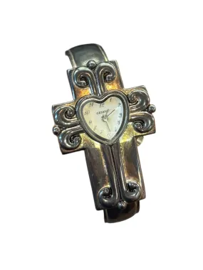 Vintage Oxidized Gunmetal Geneva Cross Cuff Style Wristwatch