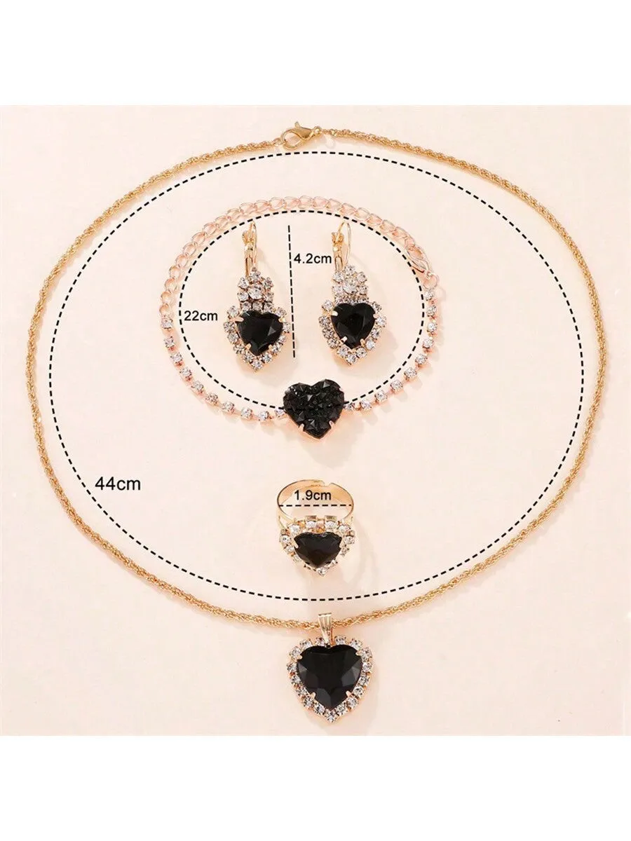 Women's Full Cubic Zirconia Charm Necklace, Earrings, Ring And Bracelet Set