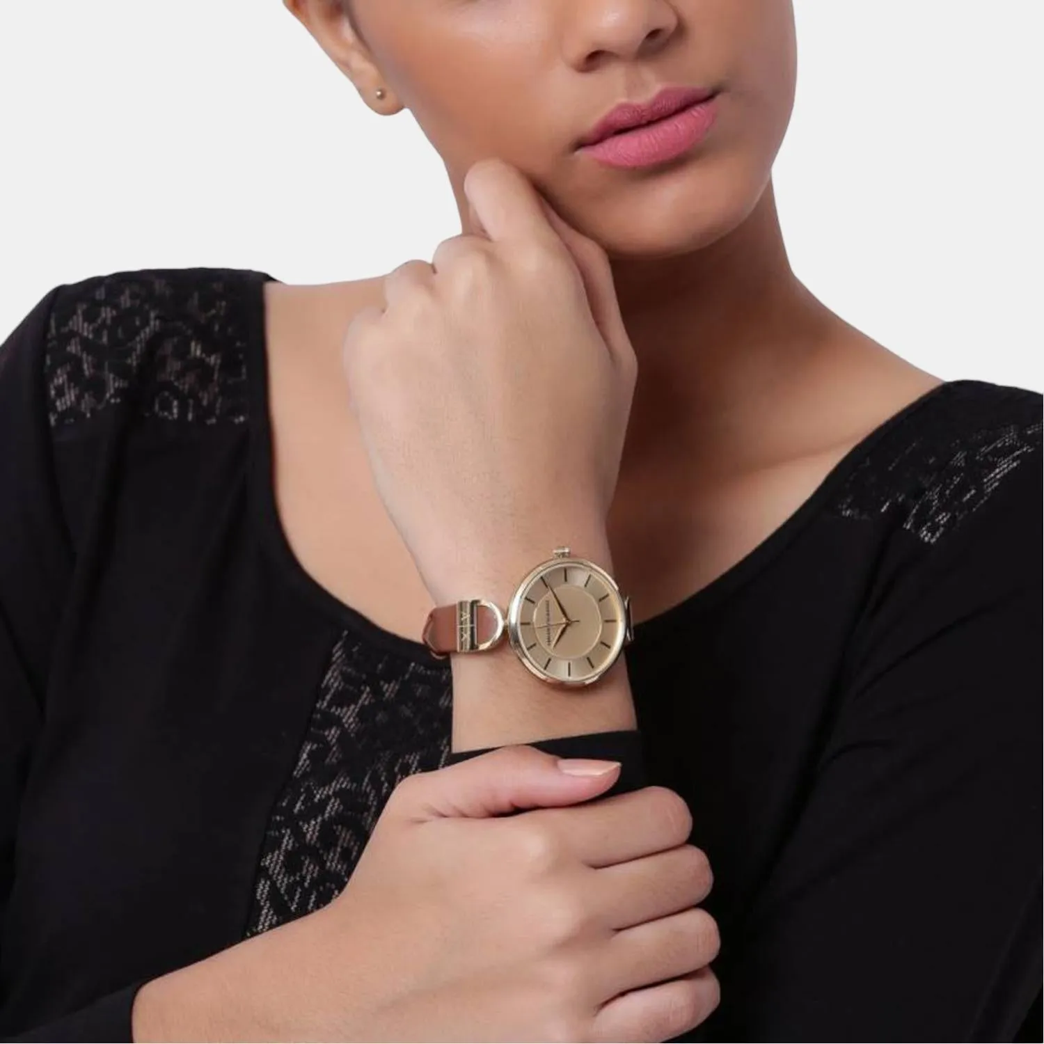 Women's Gold Analog Leather Watch AX5324